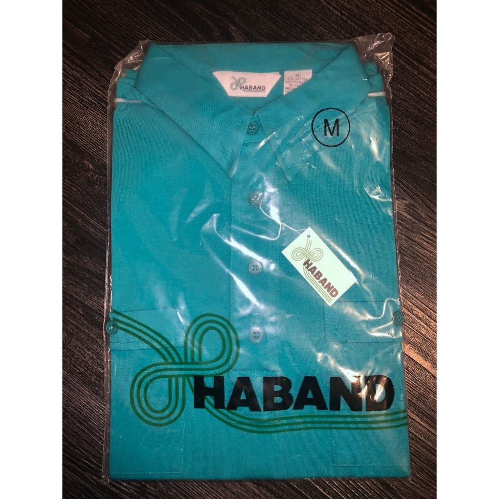VTG, NWT! Haband! Comfort Club Teal Turquoise Knit Sport Shirt Medium